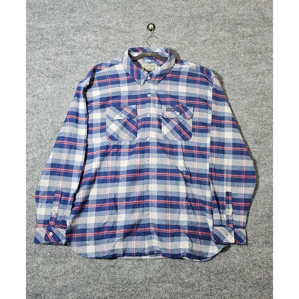 Burlebo Men's 2XL Button Flannel Shirt Pockets Red White Blue Plaid Gorpcore